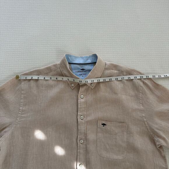 Fynch-Hatton Men's Short Sleeve Button Down 100% Linen Beige Shirt Size US XL - Picture 5 of 8